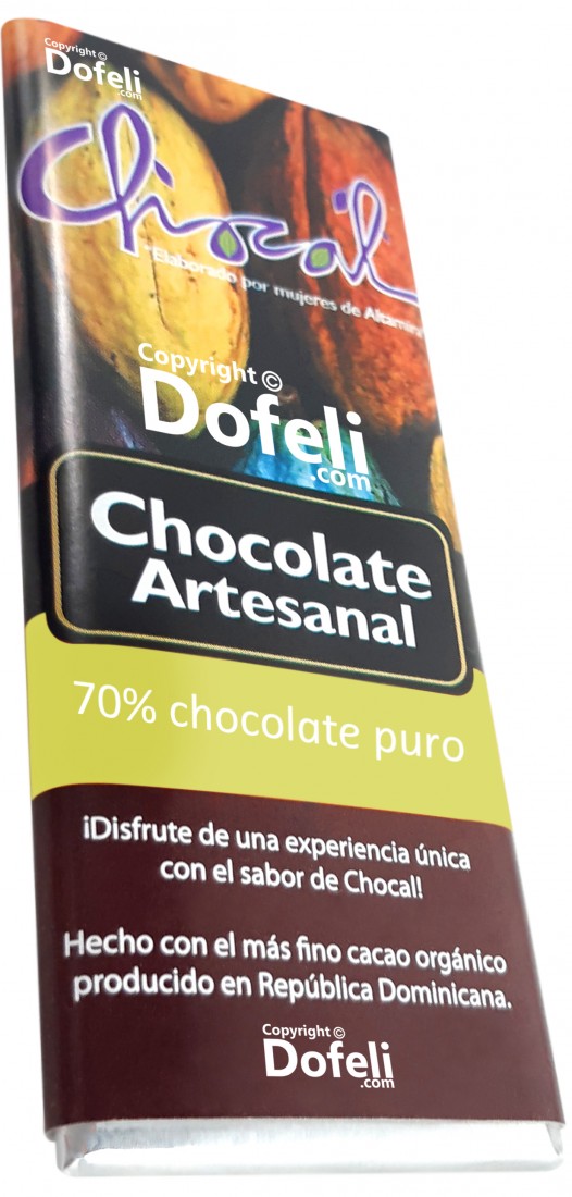 70% cocoa chocolate bar from Dominican Republic by Chocal, handmade with intense and pure flavor.